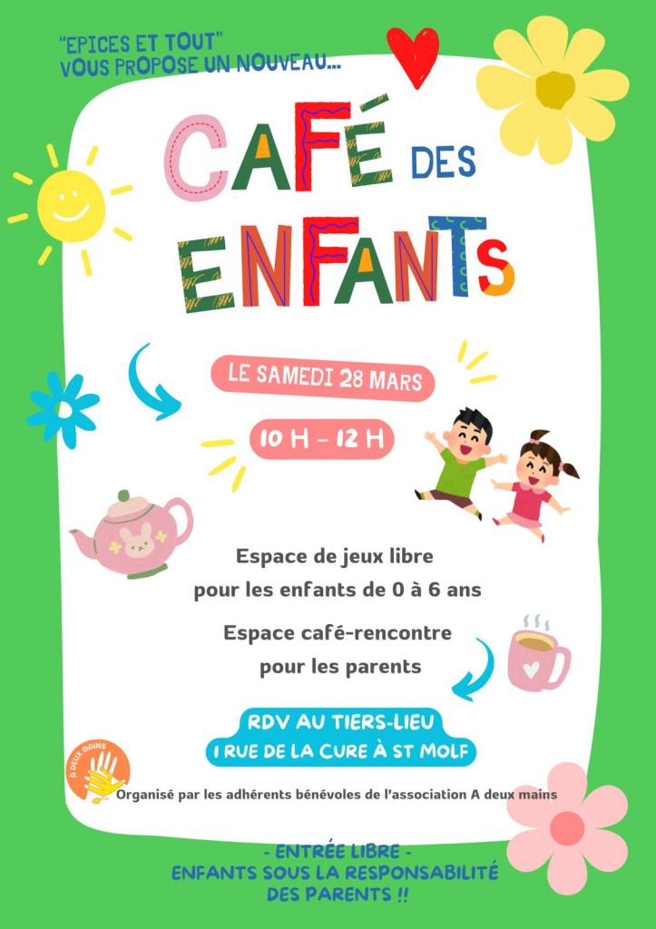 Affiche Café des enfants du 28 mars 2026 - texte à retrouver dans l'article