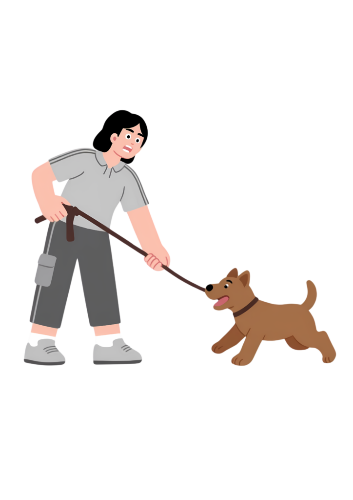 Illustration d'une maître et son chien tenu en laisse